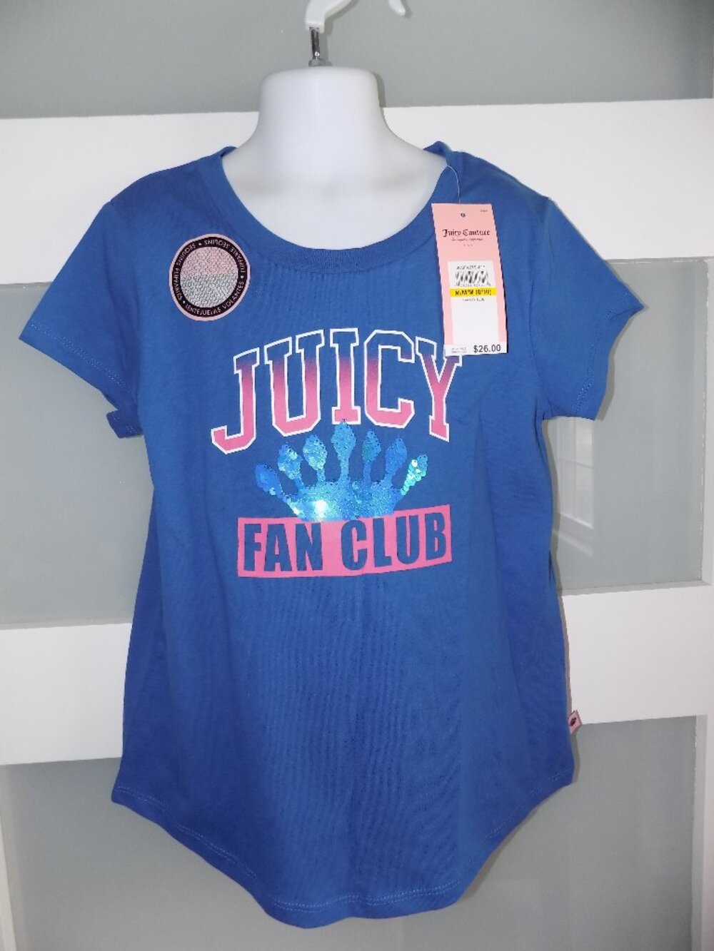 Juicy Couture Galaxy Blue Fan Club Sequin Crown Logo T-Shirt Size M (8/10) Girls